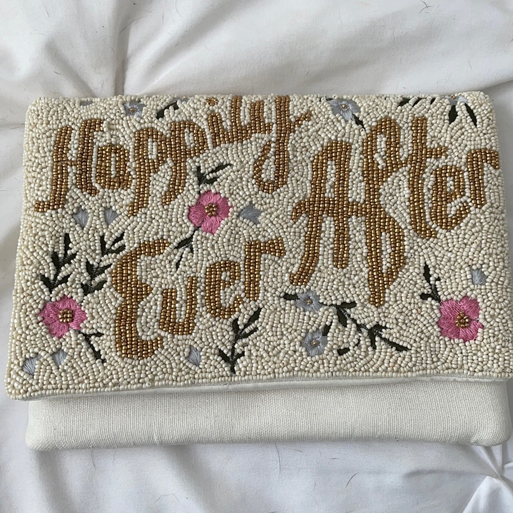 NEVER BEEN USED- happily ever after beaded clutch